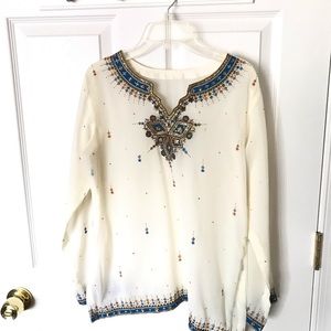 White and blue Indian Style Top